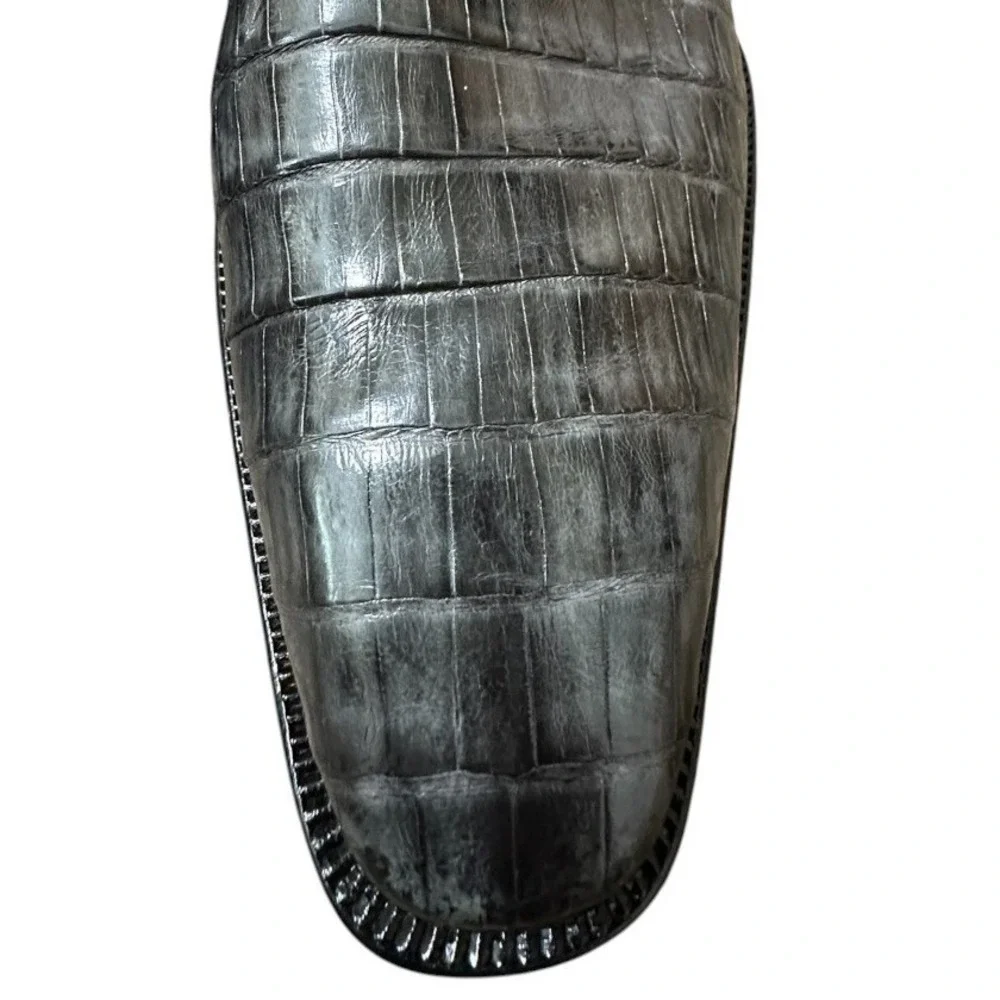 Mezlan Platinum Kingman Black Exotic Caiman Leather Shoes Vibram Sole 9.5 Spain
